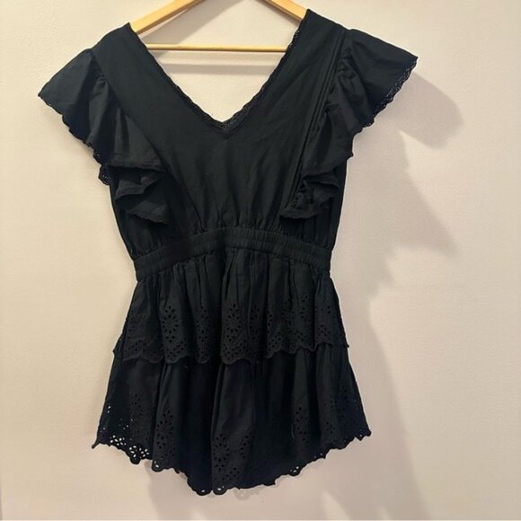 Gap Black Organic Cotton Eyelet Ruffle Mini Dress Size M NWT Romanticcore - Picture 4 of 15